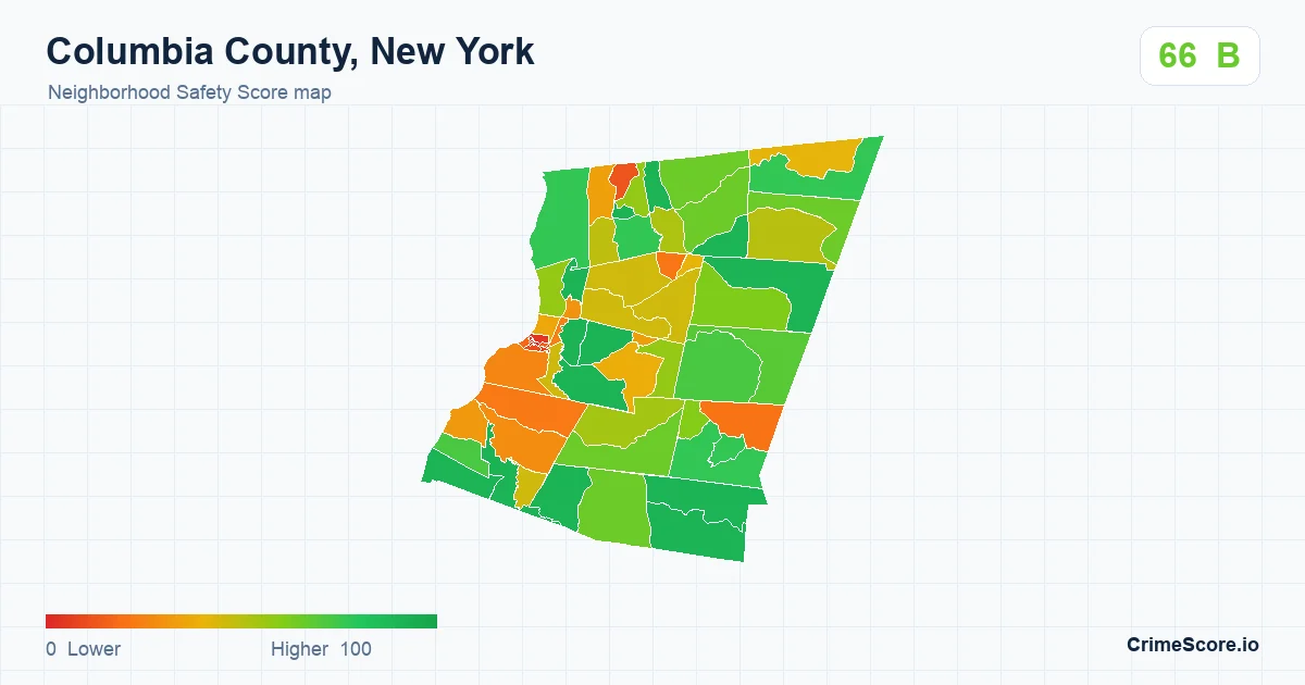 Columbia County, New York neighborhood Safety Score map by Census block group