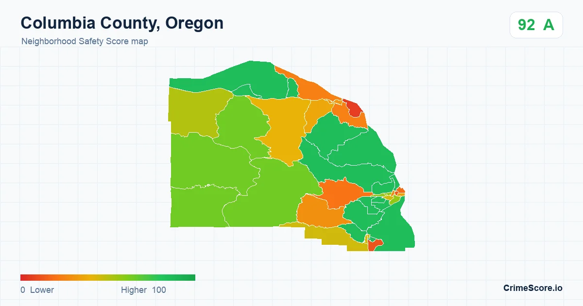 Columbia County, Oregon neighborhood Safety Score map by Census block group