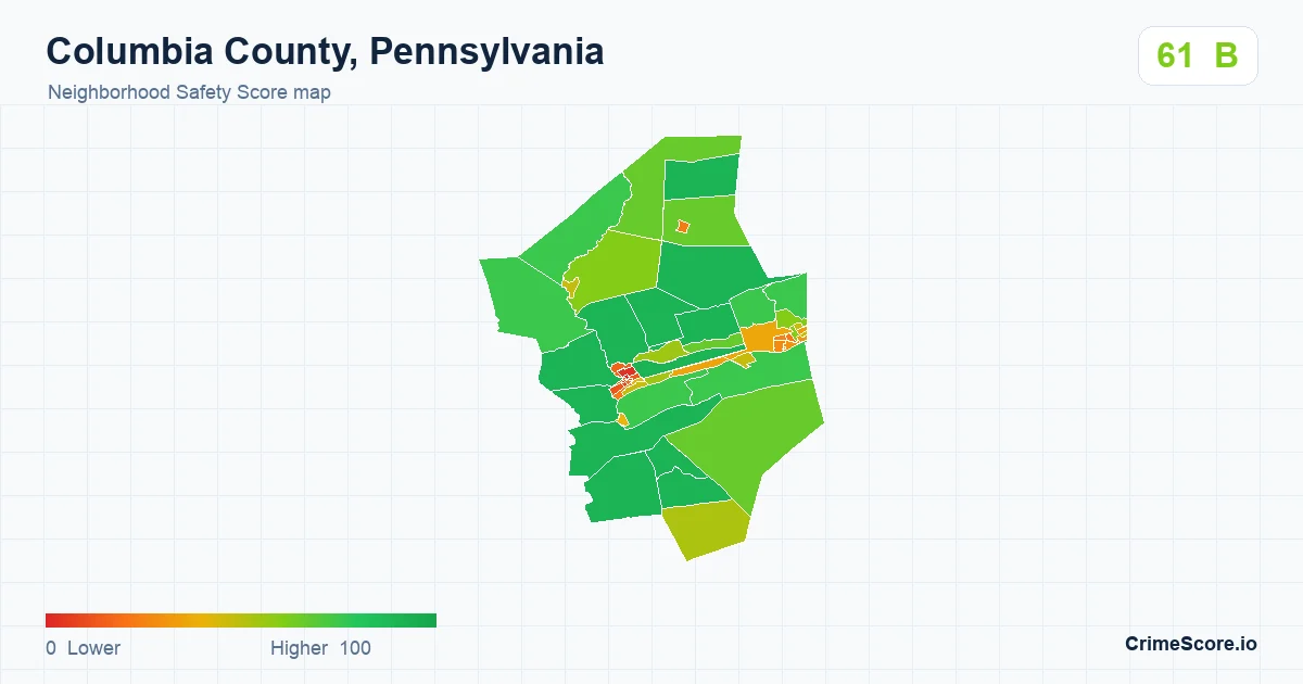 Columbia County, Pennsylvania neighborhood Safety Score map by Census block group
