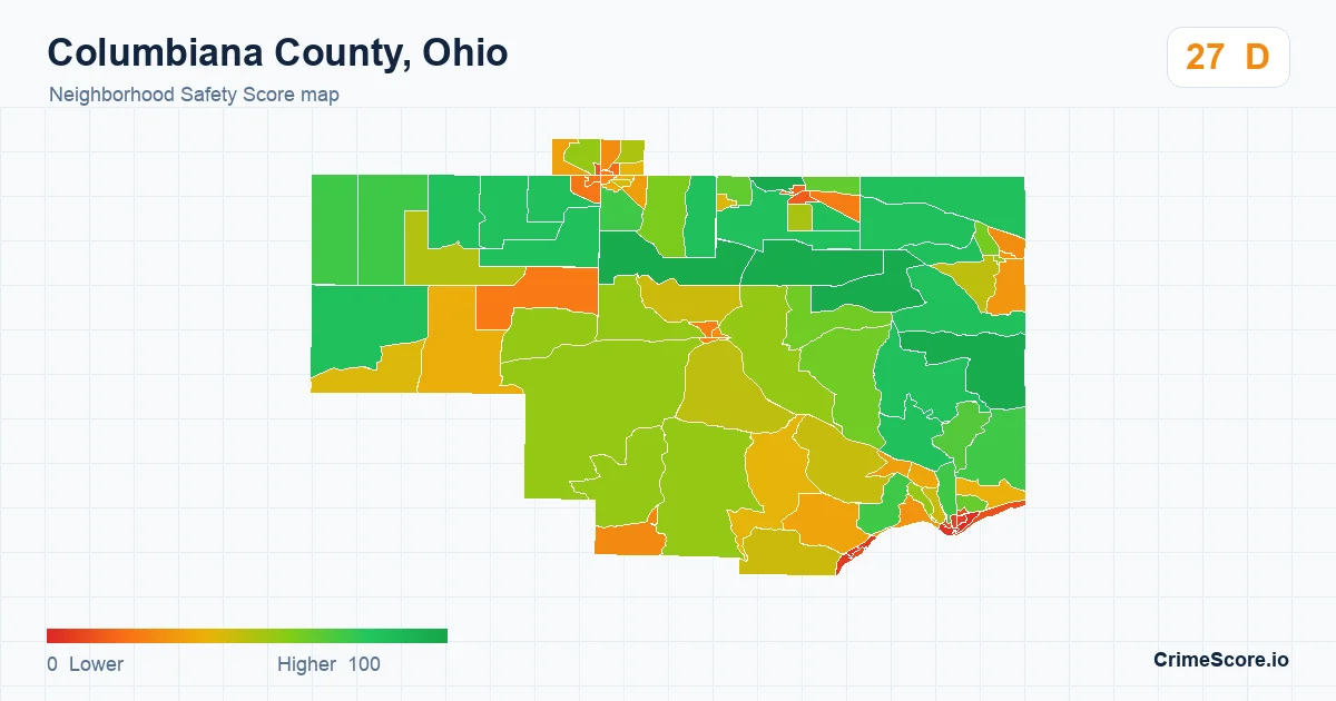 Columbiana County, Ohio neighborhood Safety Score map by Census block group