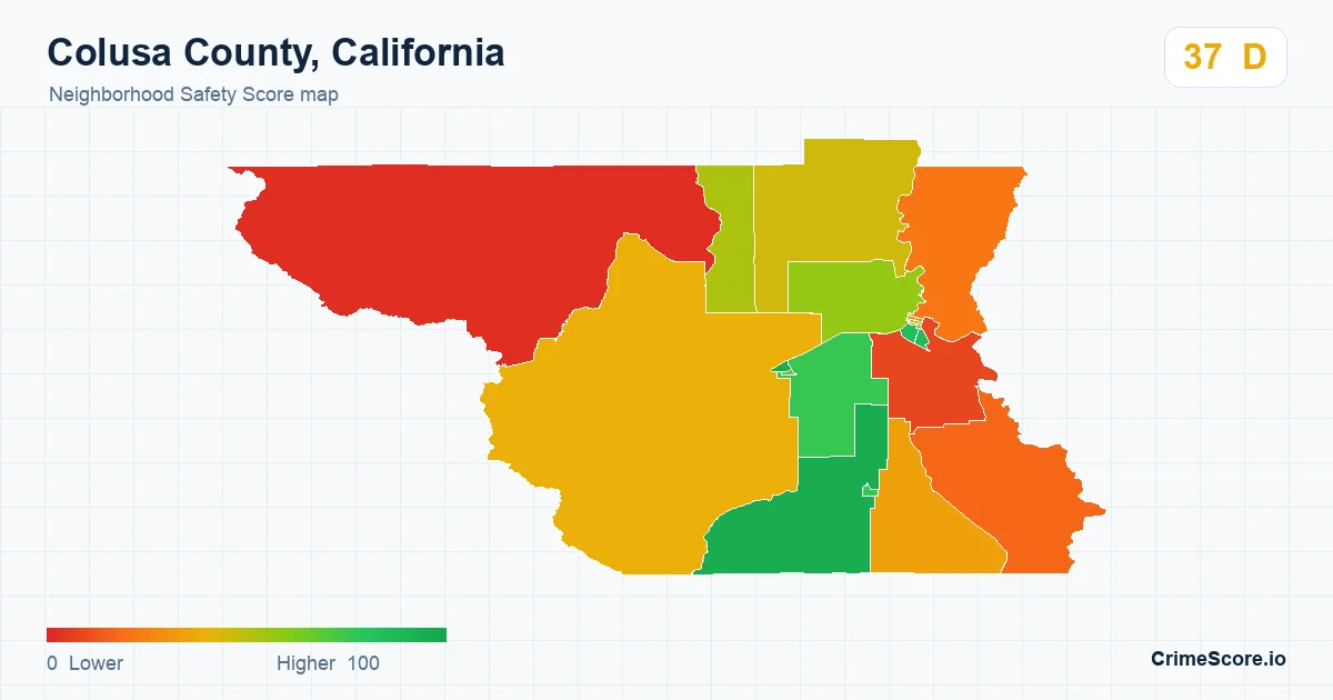Colusa County, California neighborhood Safety Score map by Census block group