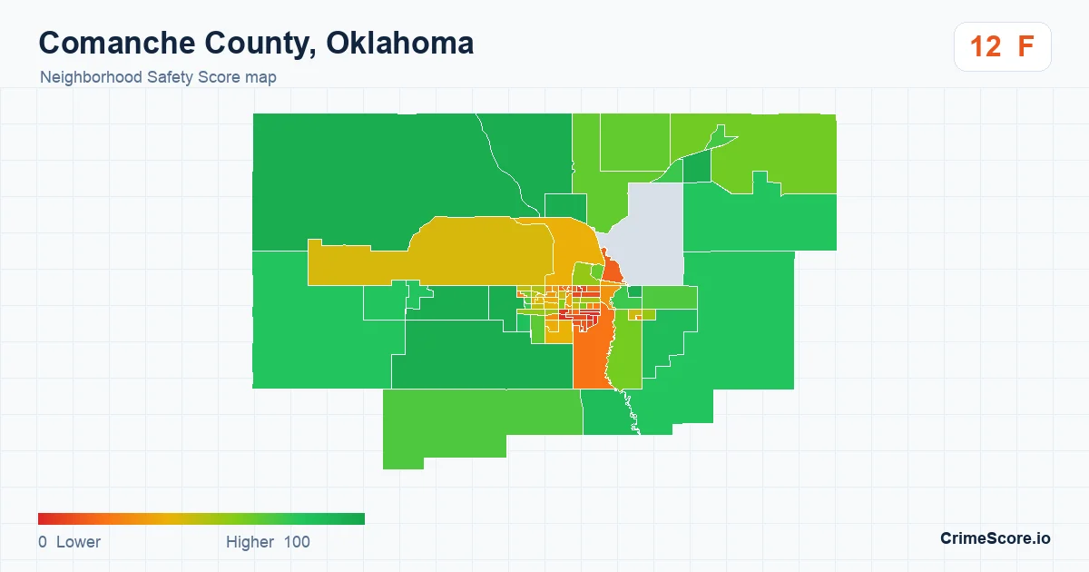 Comanche County, Oklahoma neighborhood Safety Score map by Census block group