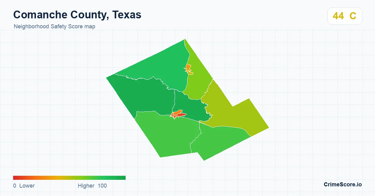 Comanche County, Texas neighborhood Safety Score map by Census block group