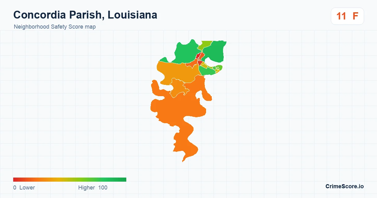 Concordia Parish, Louisiana neighborhood Safety Score map by Census block group