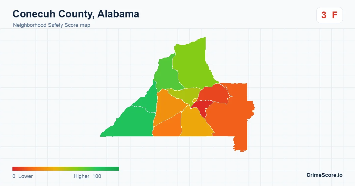 Conecuh County, Alabama neighborhood Safety Score map by Census block group