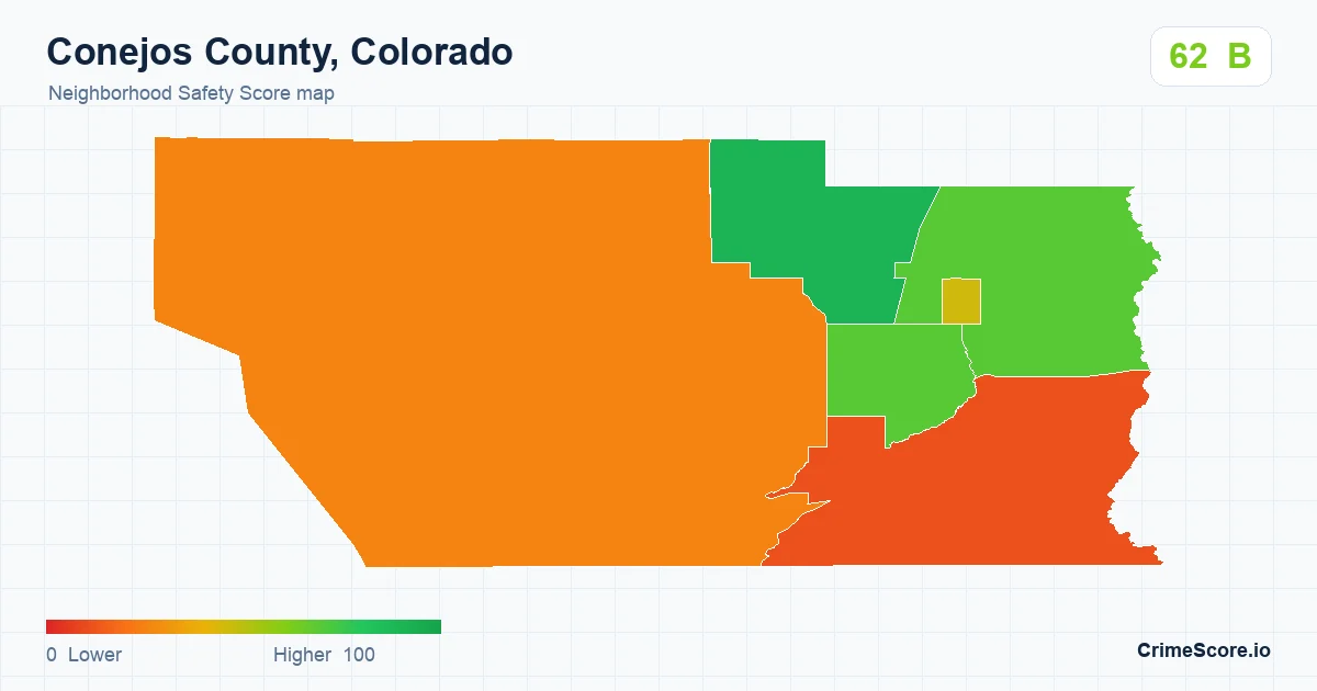 Conejos County, Colorado neighborhood Safety Score map by Census block group
