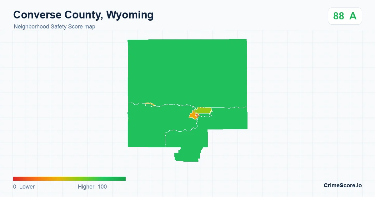 Converse County, Wyoming neighborhood Safety Score map by Census block group