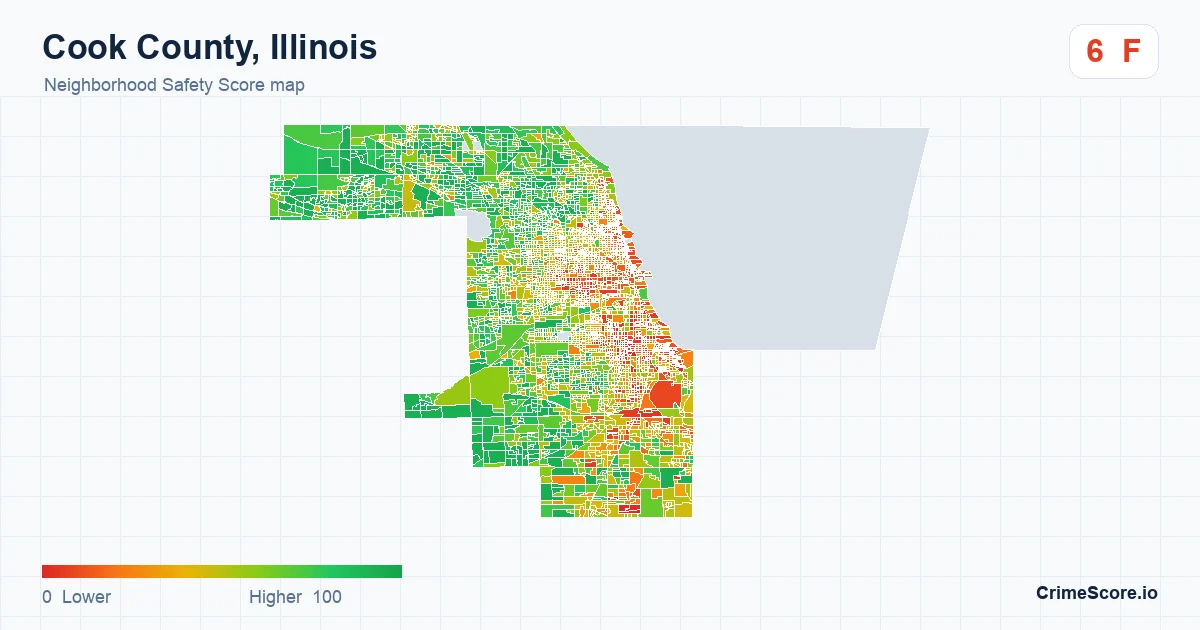 Cook County, Illinois neighborhood Safety Score map by Census block group