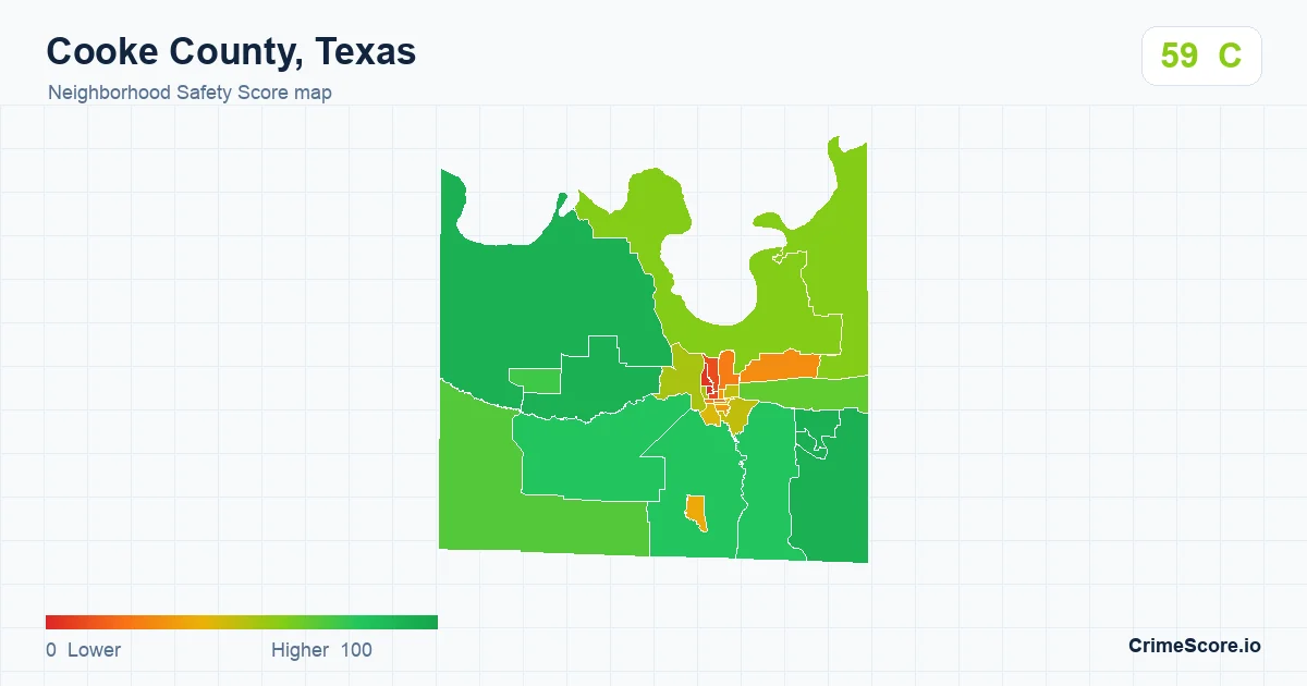 Cooke County, Texas neighborhood Safety Score map by Census block group