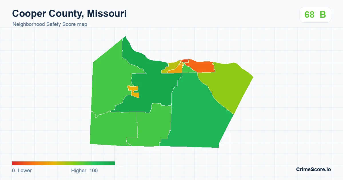 Cooper County, Missouri neighborhood Safety Score map by Census block group