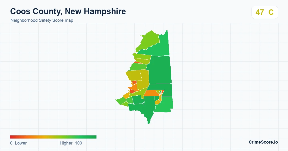 Coos County, New Hampshire neighborhood Safety Score map by Census block group
