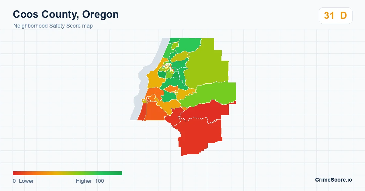 Coos County, Oregon neighborhood Safety Score map by Census block group