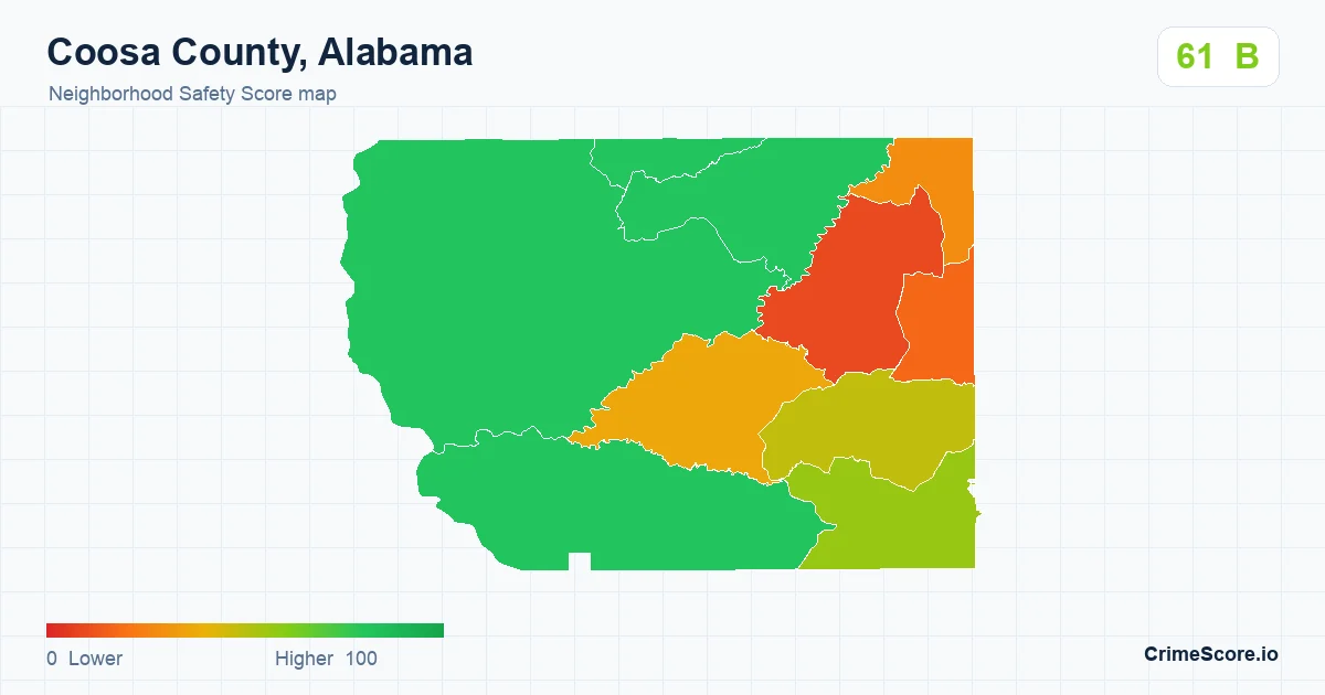 Coosa County, Alabama neighborhood Safety Score map by Census block group