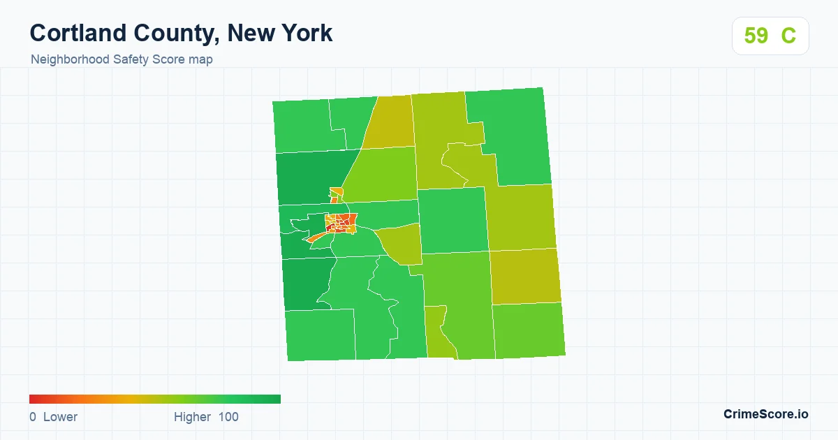 Cortland County, New York neighborhood Safety Score map by Census block group