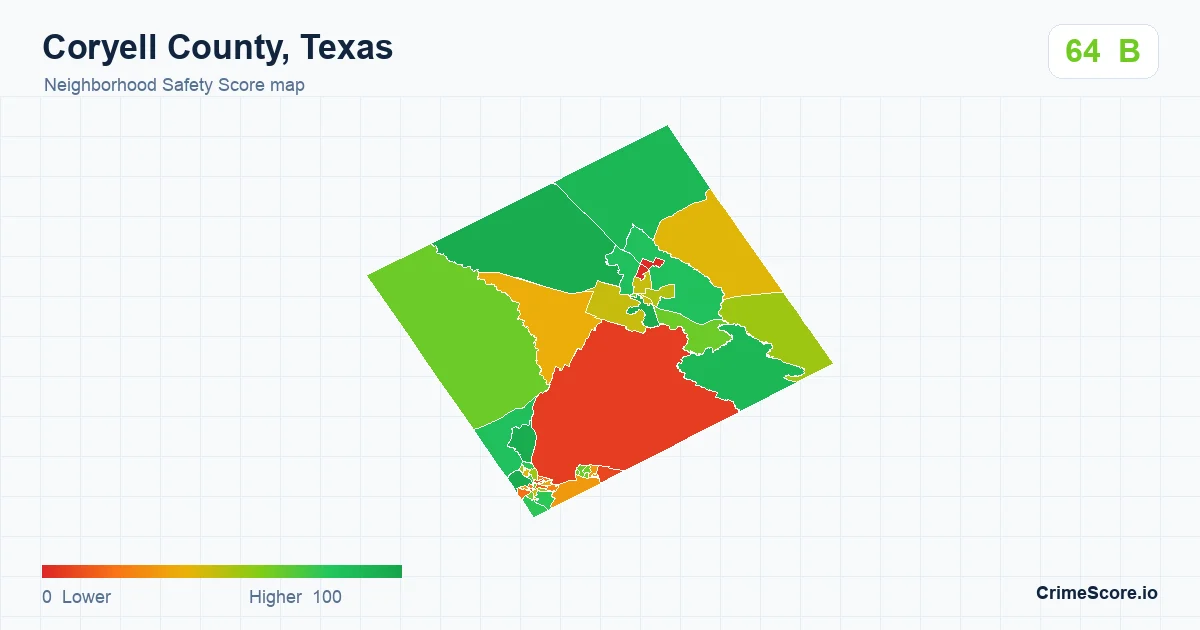 Coryell County, Texas neighborhood Safety Score map by Census block group