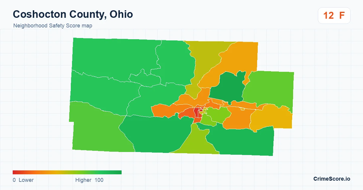 Coshocton County, Ohio neighborhood Safety Score map by Census block group