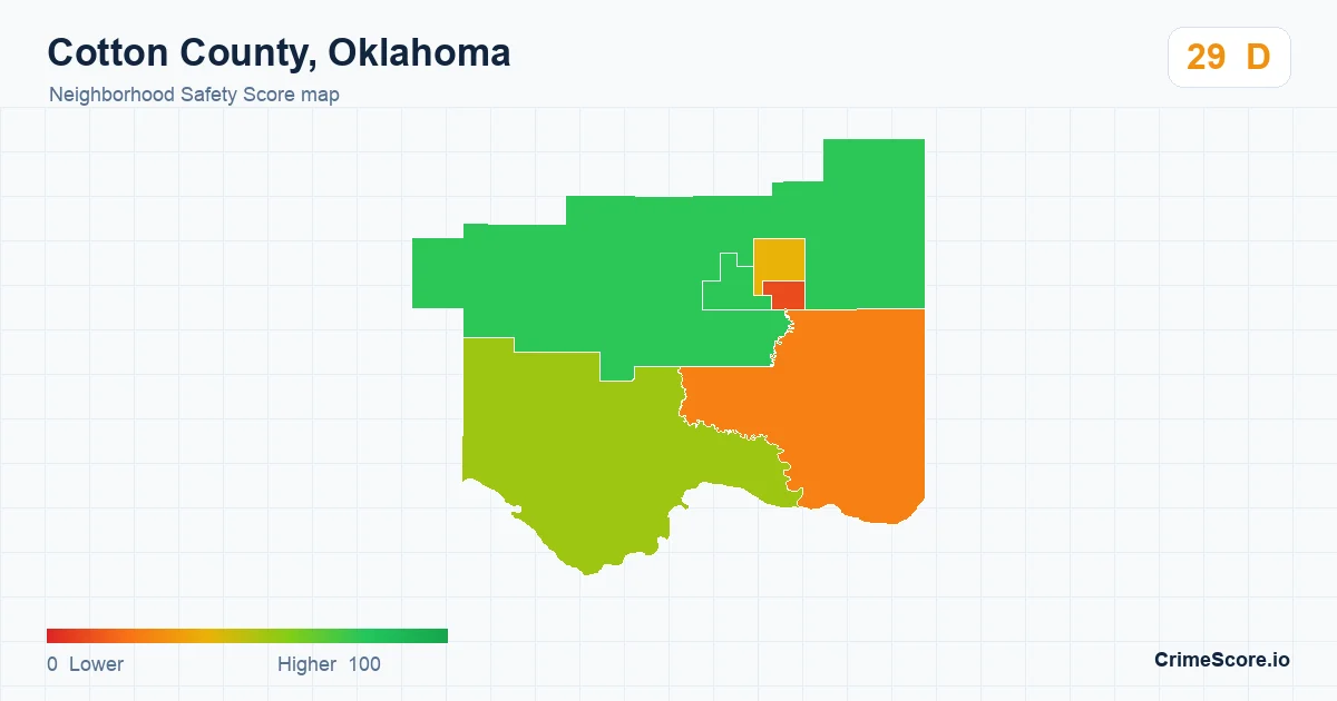 Cotton County, Oklahoma neighborhood Safety Score map by Census block group