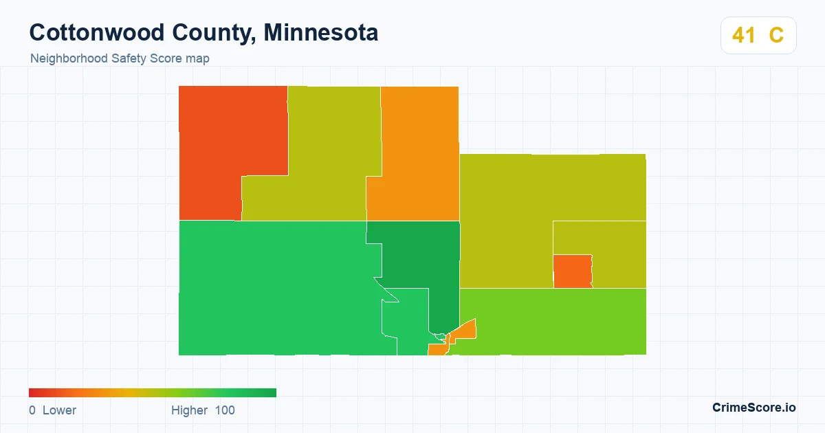 Cottonwood County, Minnesota neighborhood Safety Score map by Census block group