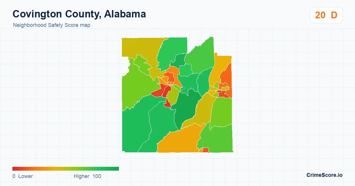 Covington County, Alabama neighborhood Safety Score map by Census block group