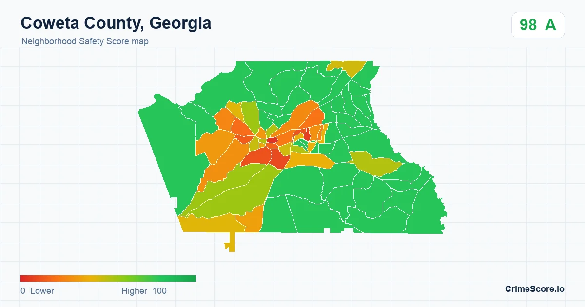 Coweta County, Georgia neighborhood Safety Score map by Census block group