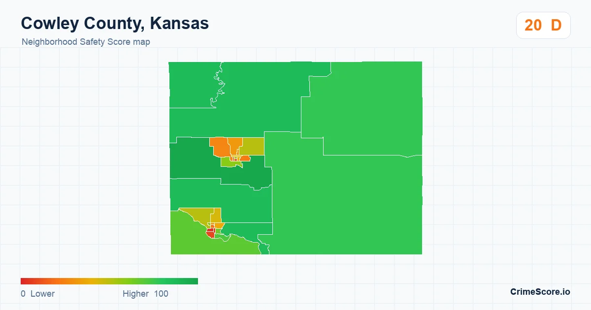 Cowley County, Kansas neighborhood Safety Score map by Census block group