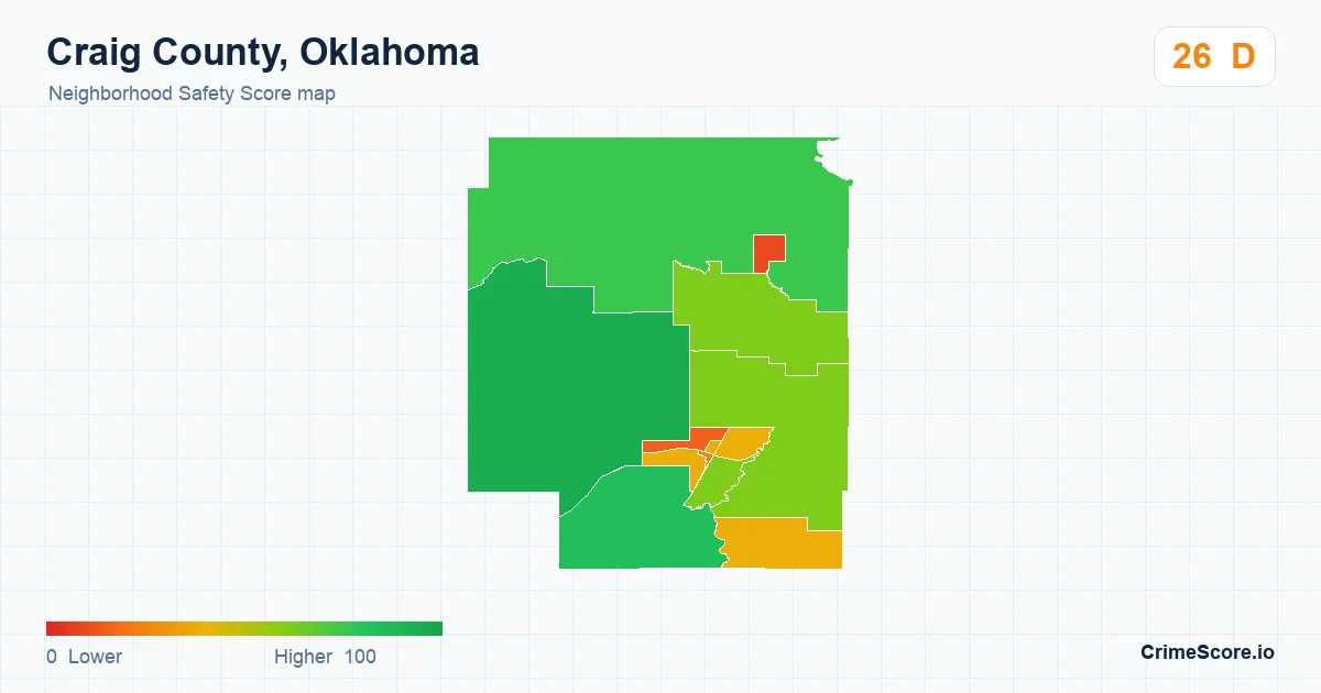 Craig County, Oklahoma neighborhood Safety Score map by Census block group