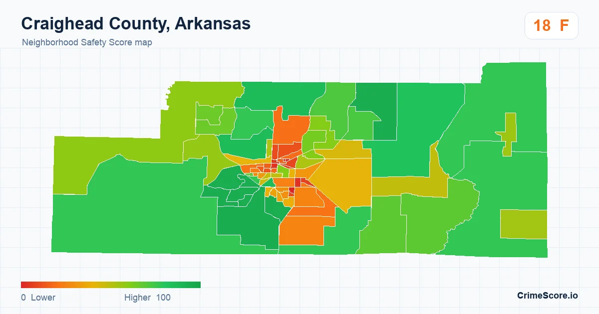 Craighead County, Arkansas neighborhood Safety Score map by Census block group
