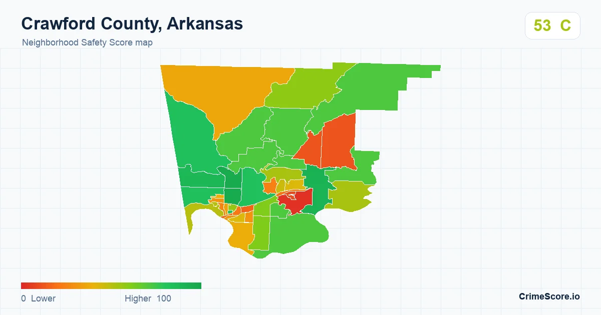 Crawford County, Arkansas neighborhood Safety Score map by Census block group