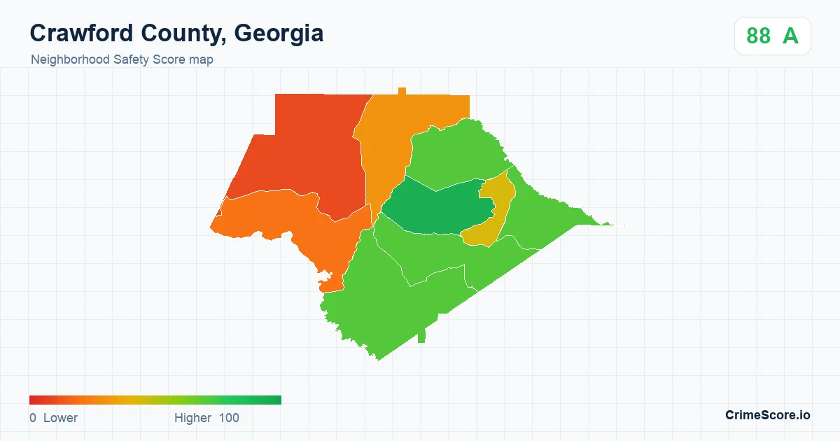 Crawford County, Georgia neighborhood Safety Score map by Census block group
