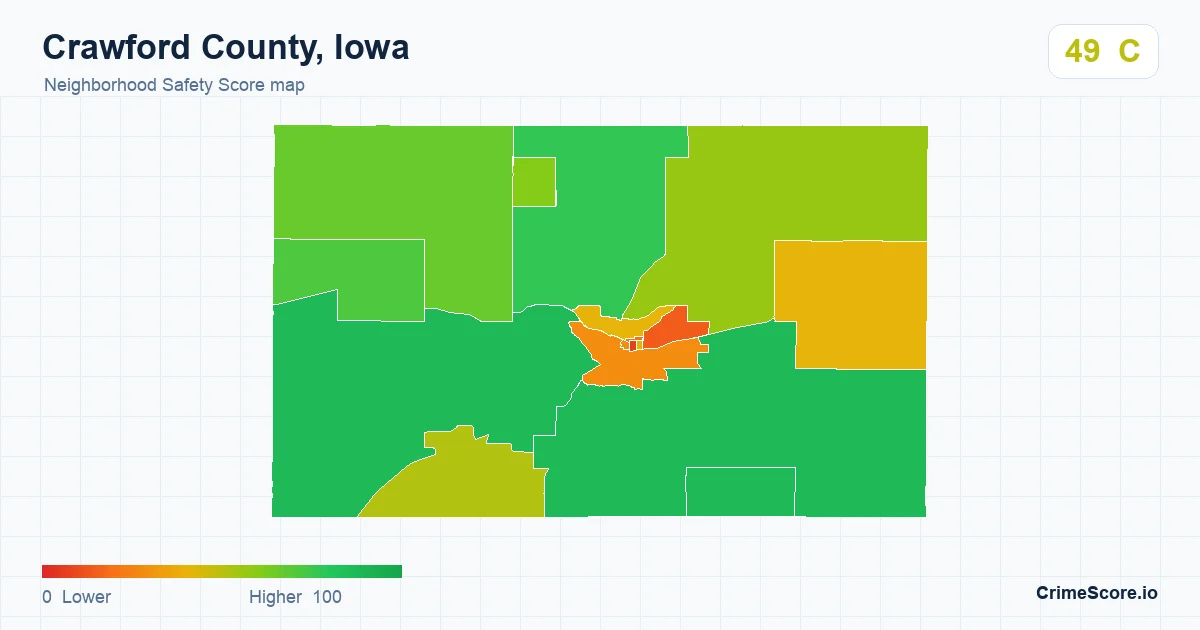 Crawford County, Iowa neighborhood Safety Score map by Census block group