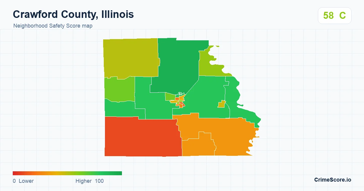 Crawford County, Illinois neighborhood Safety Score map by Census block group