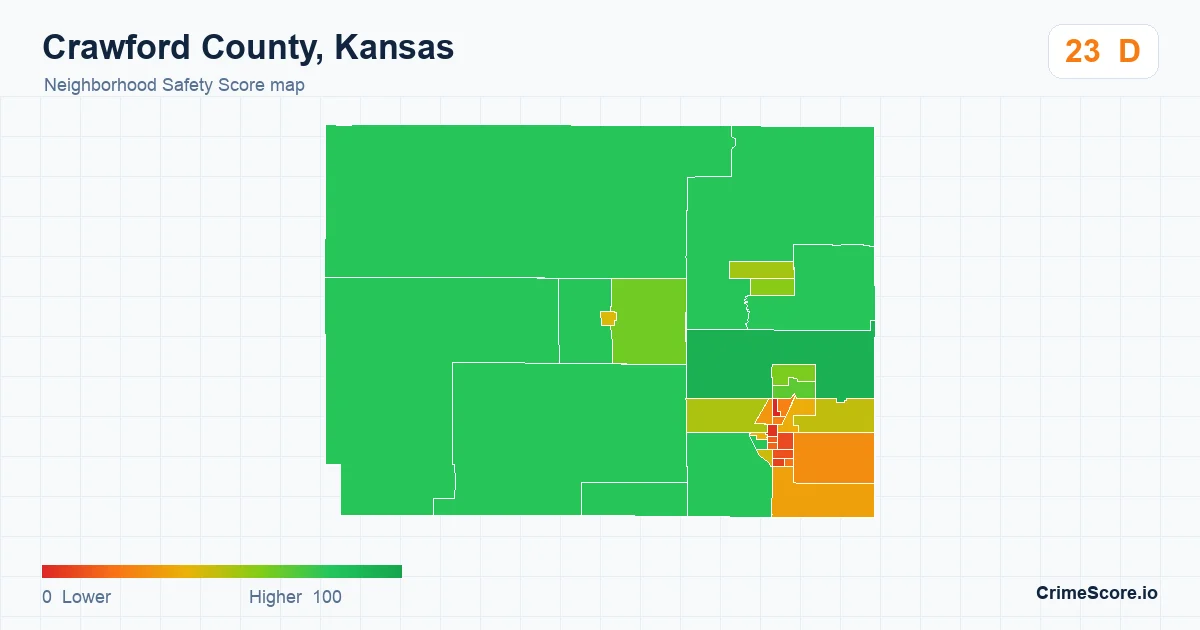 Crawford County, Kansas neighborhood Safety Score map by Census block group