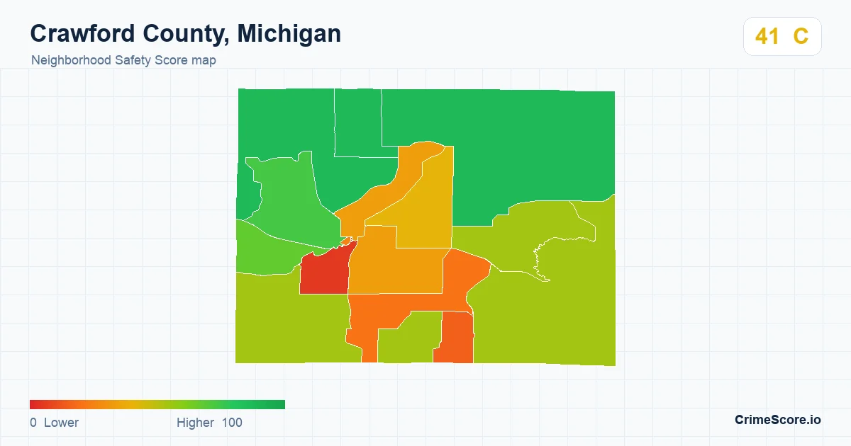 Crawford County, Michigan neighborhood Safety Score map by Census block group