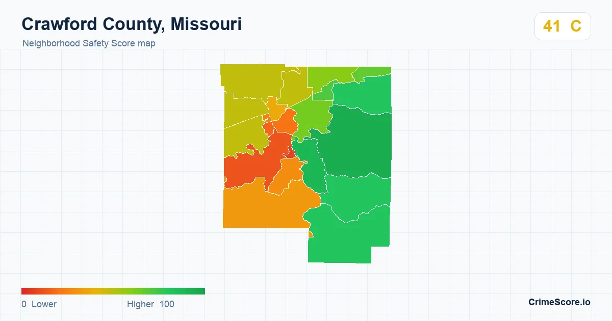 Crawford County, Missouri neighborhood Safety Score map by Census block group