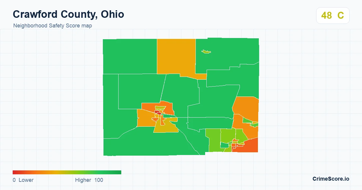 Crawford County, Ohio neighborhood Safety Score map by Census block group