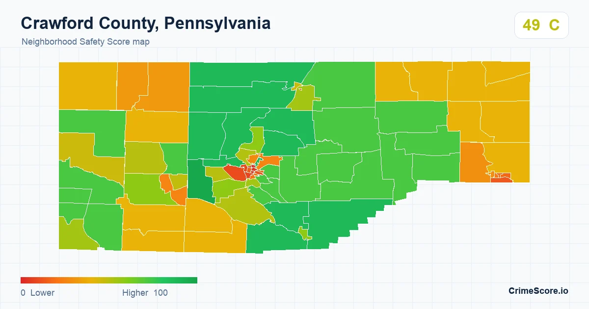 Crawford County, Pennsylvania neighborhood Safety Score map by Census block group