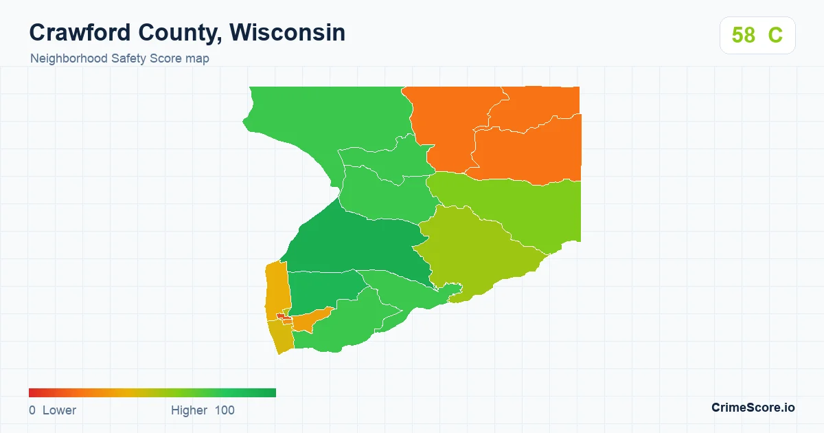 Crawford County, Wisconsin neighborhood Safety Score map by Census block group