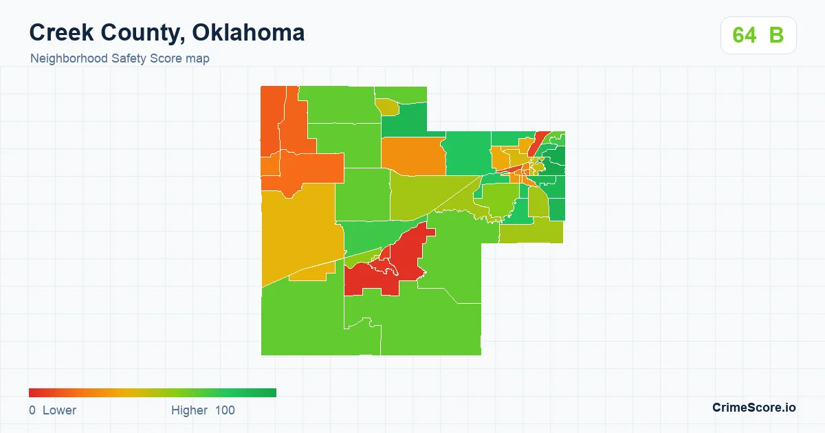 Creek County, Oklahoma neighborhood Safety Score map by Census block group