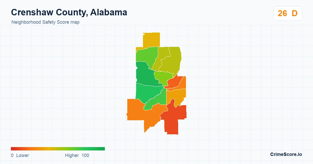 Crenshaw County, Alabama neighborhood Safety Score map by Census block group