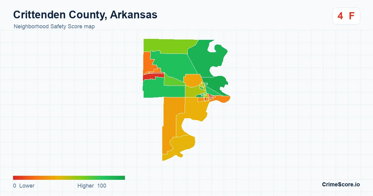 Crittenden County, Arkansas neighborhood Safety Score map by Census block group