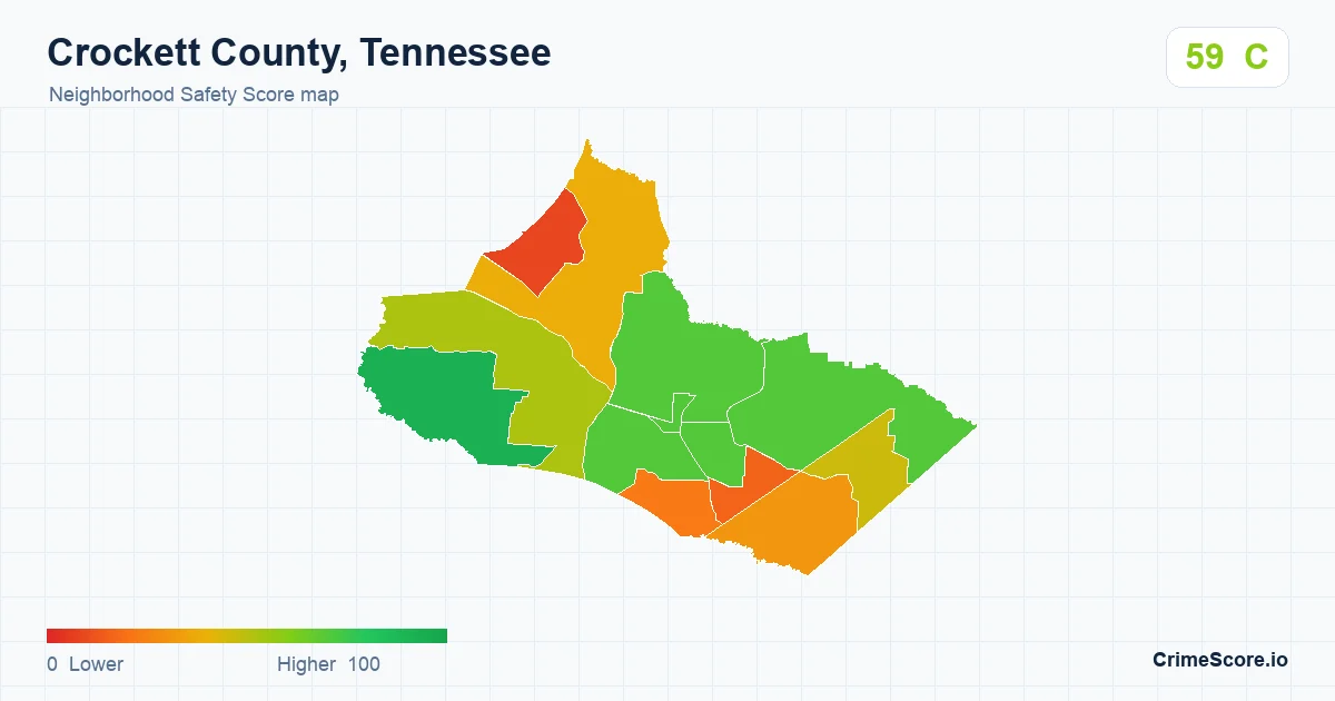 Crockett County, Tennessee neighborhood Safety Score map by Census block group