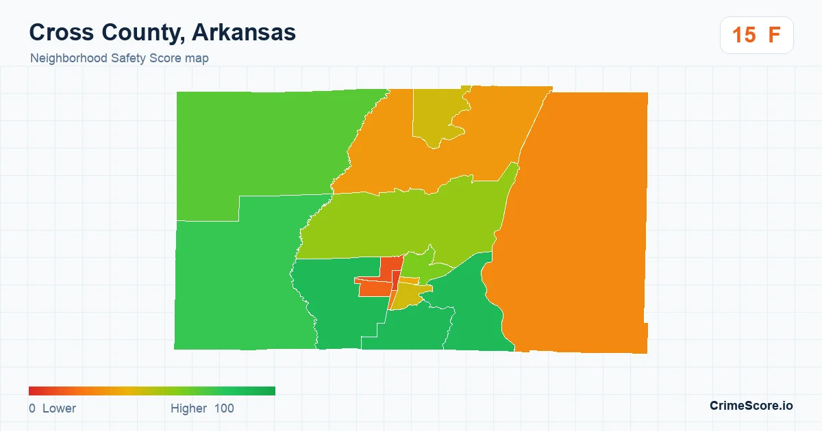 Cross County, Arkansas neighborhood Safety Score map by Census block group