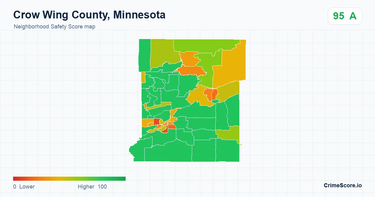 Crow Wing County, Minnesota neighborhood Safety Score map by Census block group