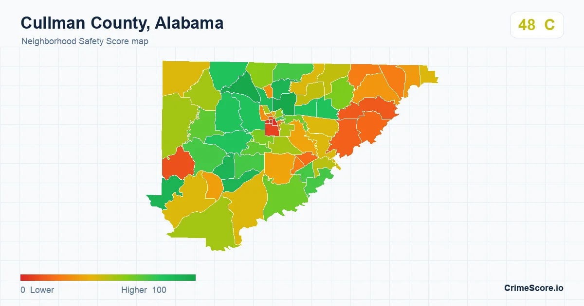 Cullman County, Alabama neighborhood Safety Score map by Census block group