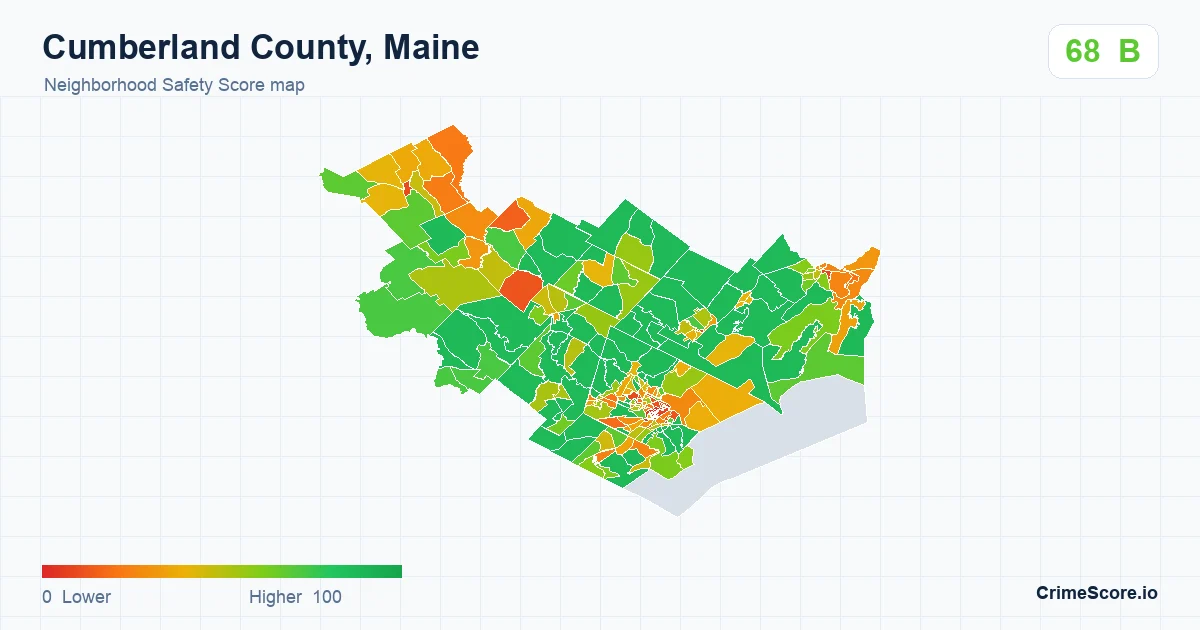 Cumberland County, Maine neighborhood Safety Score map by Census block group