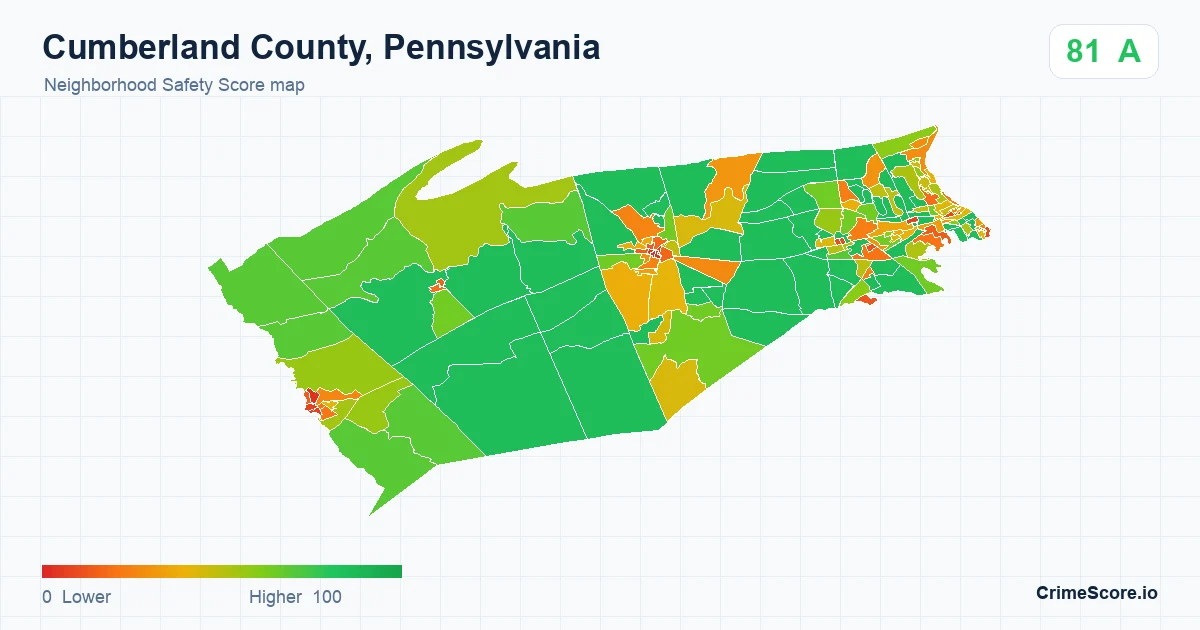 Cumberland County, Pennsylvania neighborhood Safety Score map by Census block group
