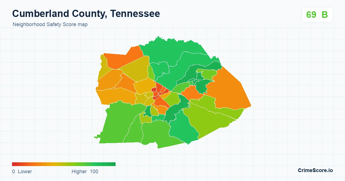 Cumberland County, Tennessee neighborhood Safety Score map by Census block group