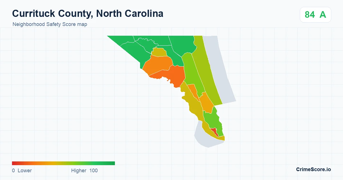 Currituck County, North Carolina neighborhood Safety Score map by Census block group