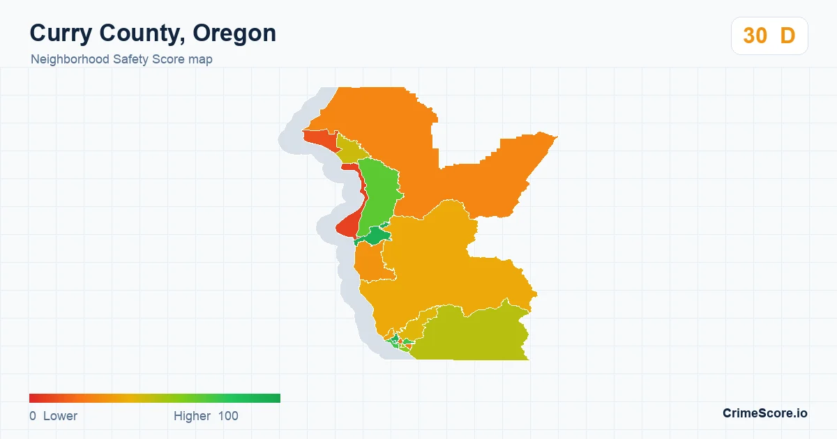 Curry County, Oregon neighborhood Safety Score map by Census block group
