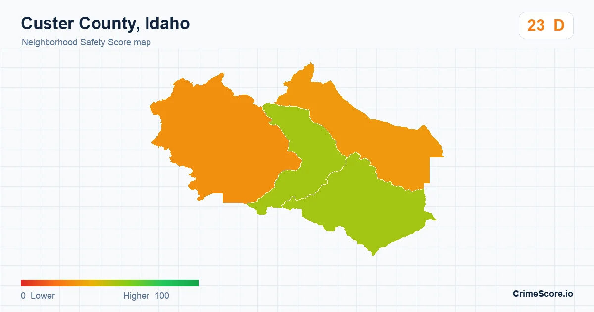 Custer County, Idaho neighborhood Safety Score map by Census block group